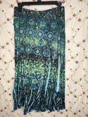 ONE WORLD Blue and Teal Printed Maxi Skirt